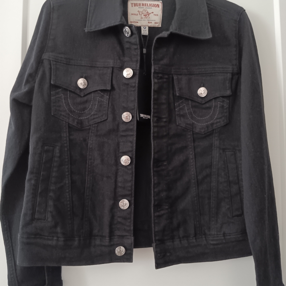 True Religion Black Slim Denim Trucker Jacket